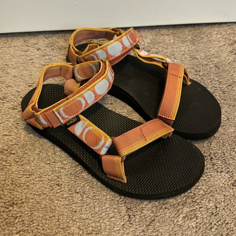 Teva Orange and Black Strappy Sandals